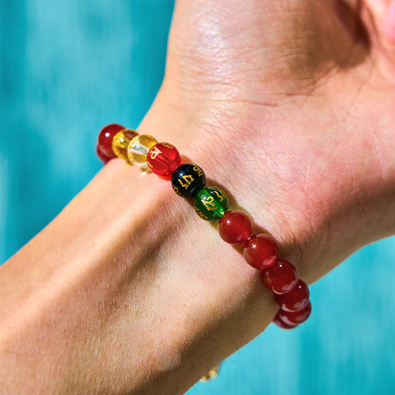Buddha Stones, roter Achat, Om Mani Padme Hum, fünf Richtungen, Götter des Reichtums, Zirkon, Zyklon-Charme, Selbstakzeptanz-Armband