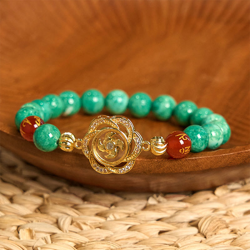 Buddha Stones, natürliche Jade, Om Mani Padme Hum, Zyklon-Charme, Wohlstandsarmband