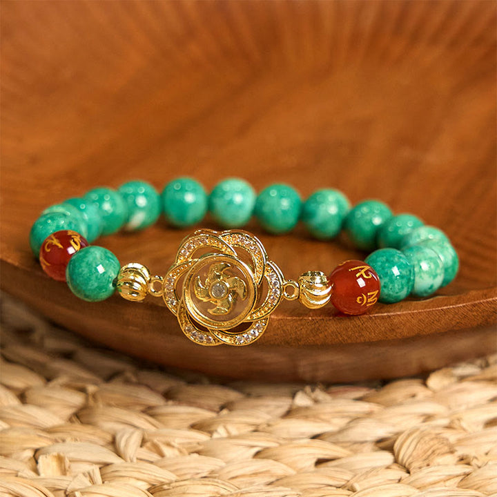 Buddha Stones, natürliche Jade, Om Mani Padme Hum, Zyklon-Charme, Wohlstandsarmband