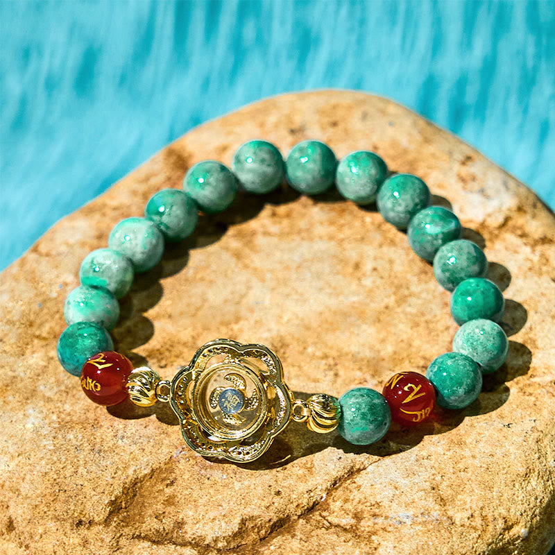 Buddha Stones, natürliche Jade, Om Mani Padme Hum, Zyklon-Charme, Wohlstandsarmband