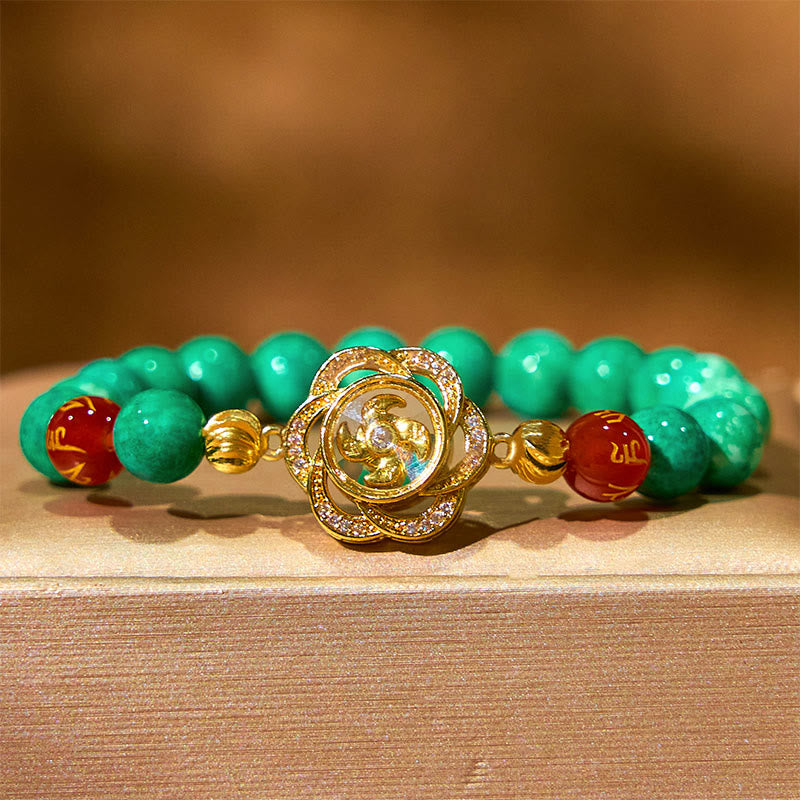 Buddha Stones, natürliche Jade, Om Mani Padme Hum, Zyklon-Charme, Wohlstandsarmband