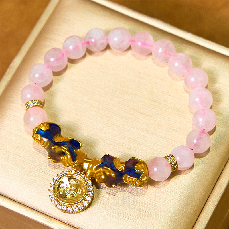 Buddha Stones, rosa Kristall, Farbwechsel, Doppel-PiXiu-Zyklon-Charme, Wärme-Armband