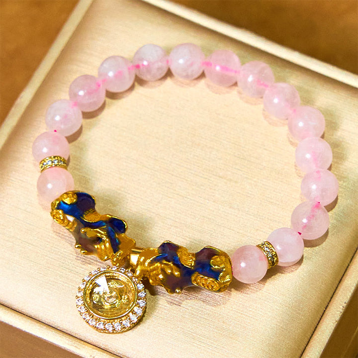 Buddha Stones, rosa Kristall, Farbwechsel, Doppel-PiXiu-Zyklon-Charme, Wärme-Armband