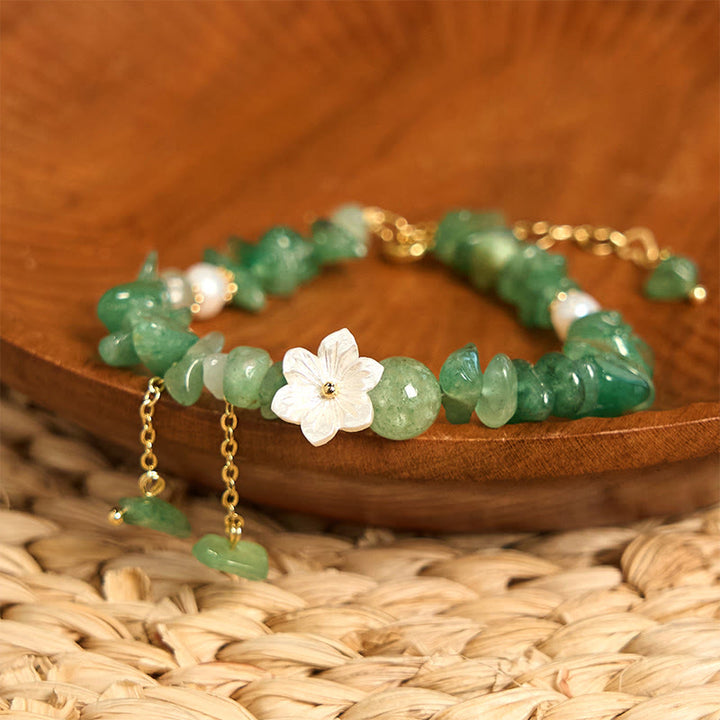 Buddha Stones Natürlicher Erdbeerquarz Grüner Erdbeerquarz Super Seven Kristallblumen-Heilarmband