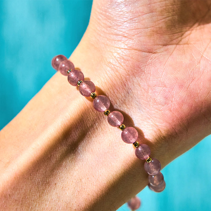 Buddha Stones Natürlicher Erdbeerquarz Grüner Erdbeerquarz Schmetterling Charm Liebesarmband