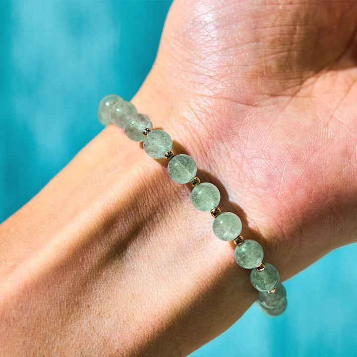 Buddha Stones Natürlicher Erdbeerquarz Grüner Erdbeerquarz Schmetterling Charm Liebesarmband