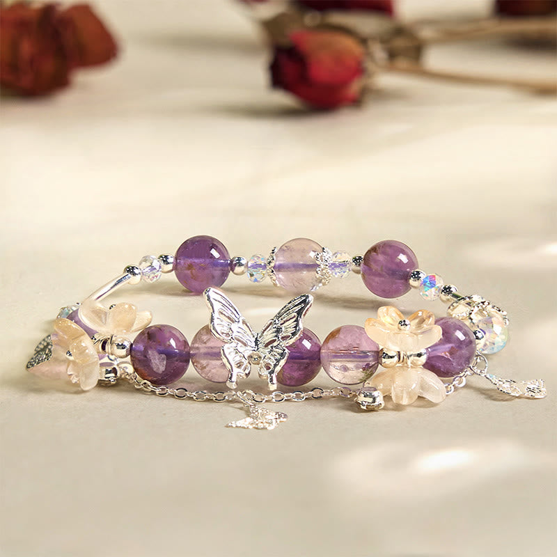 Buddha Stones Natur Lila Phantom Schmetterling Blumen Weisheit Armband