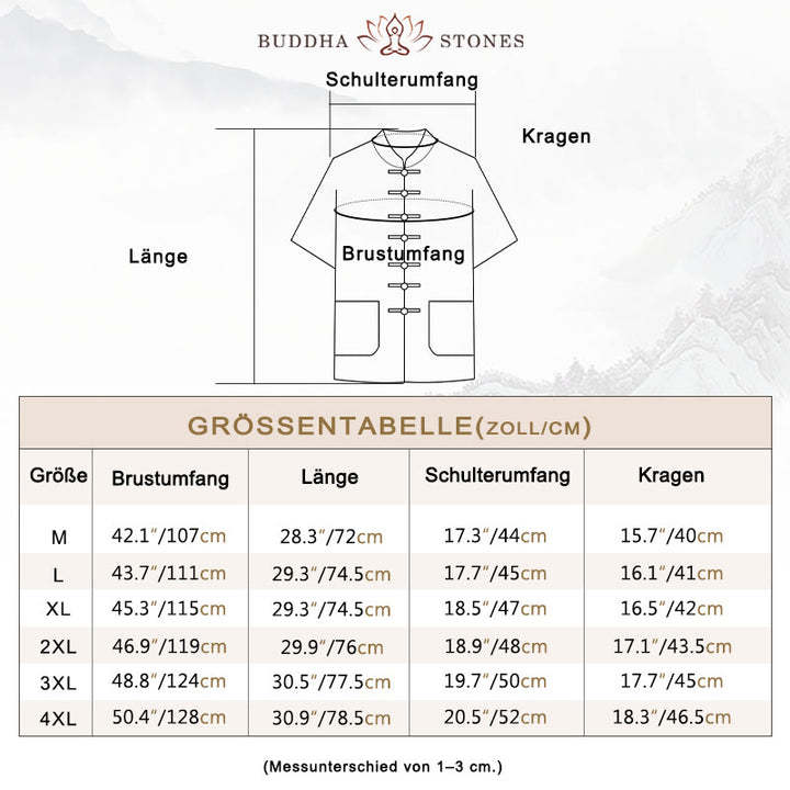 Buddha Stones Einfarbiger Tang-Anzug mit Froschknöpfen Traditionelles Kurzarm-Oberteil und Hose aus Baumwolle und Leinen für Herren - image 3