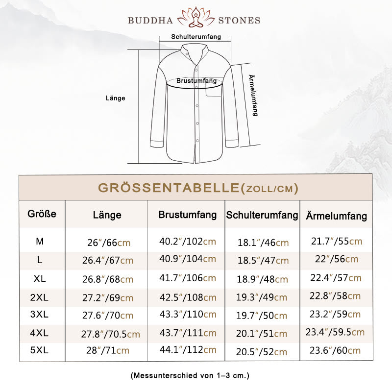 Buddha Stones Herren Langarmhemd mit Tasche Stehkragen Komfort Leinenhemd - image 4