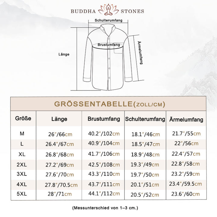 Buddha Stones Herren Langarmhemd mit Tasche Stehkragen Komfort Leinenhemd - image 4