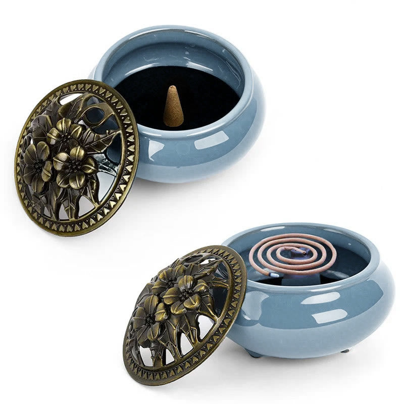 Buntes Räuchergefäß aus Keramik mit Buddha Stonesn