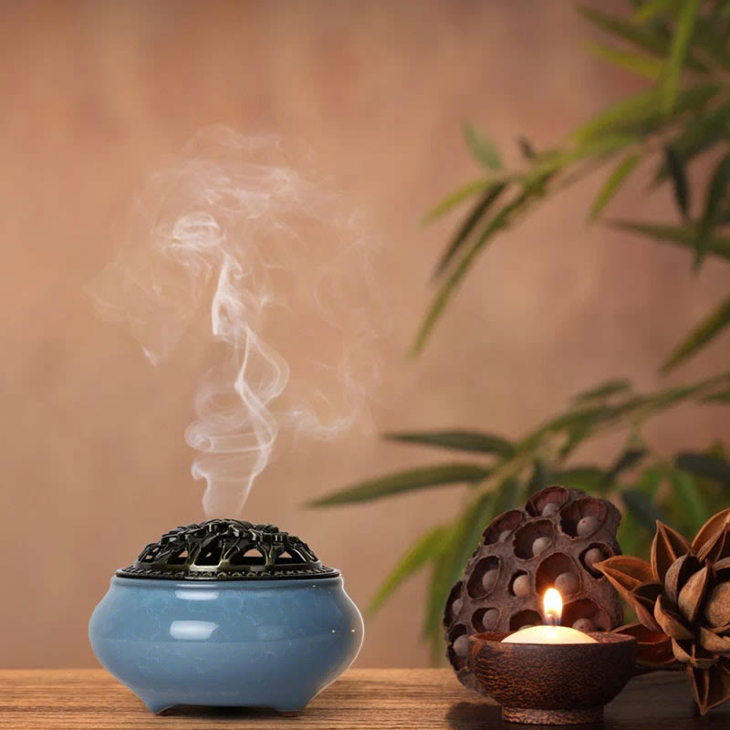 Buntes Räuchergefäß aus Keramik mit Buddha Stonesn