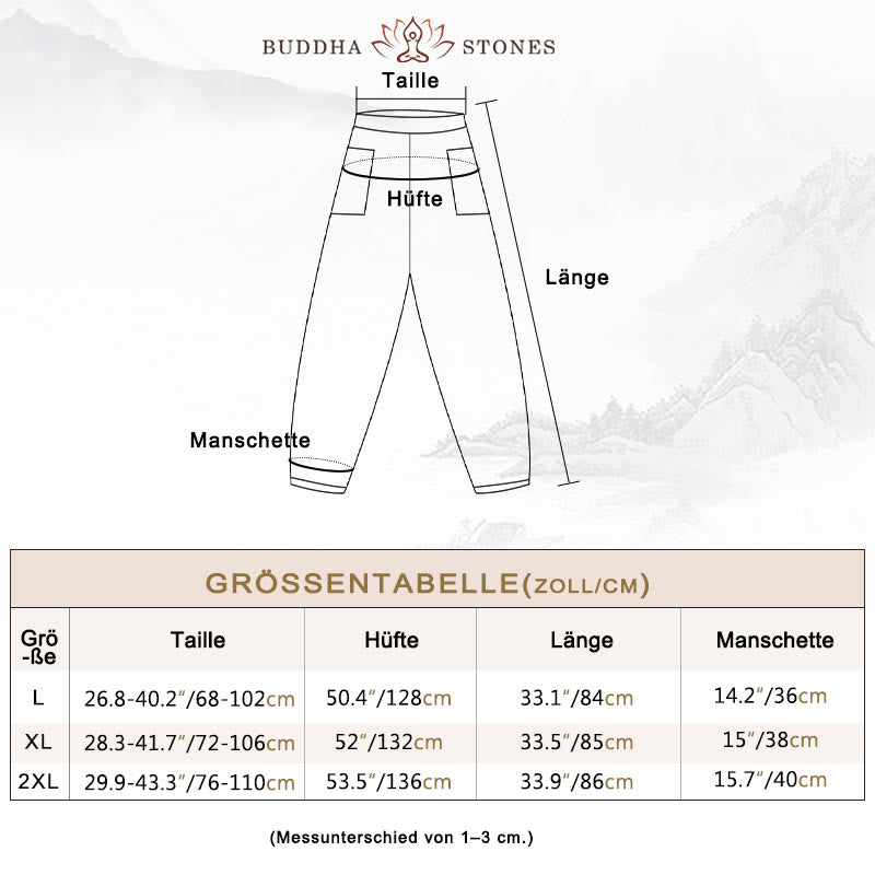 Buddha Stones Lässige, schlichte, einfarbige Leinenhose für Damen mit Taschen - image 3