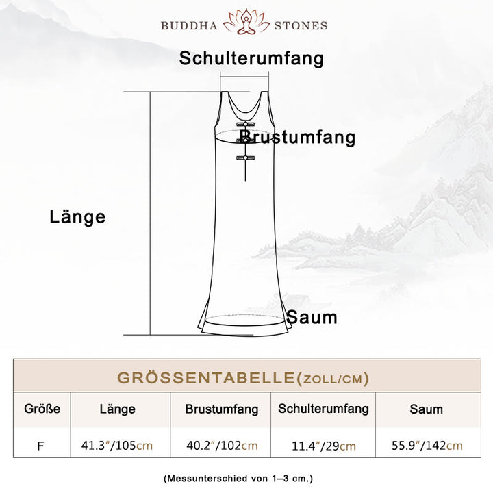 Buddha Stones Ärmelloses Camisole-Midikleid mit Froschknöpfen, Hose aus Ramie-Leinen mit weitem Bein und Taschen - image 3