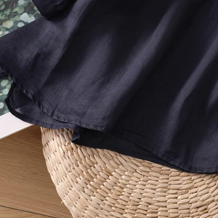 Buddha Stones Lässiges, symmetrisches Stickerei-T-Shirt für Damen mit Rundhalsausschnitt und halblangen Ärmeln aus Spandex