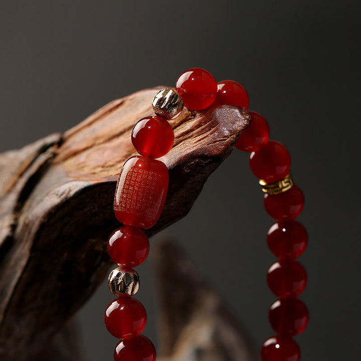 Buddha-Steine, natürlicher roter Achat, grüner Achat, buddhistische Sutras, ruhiges Armband