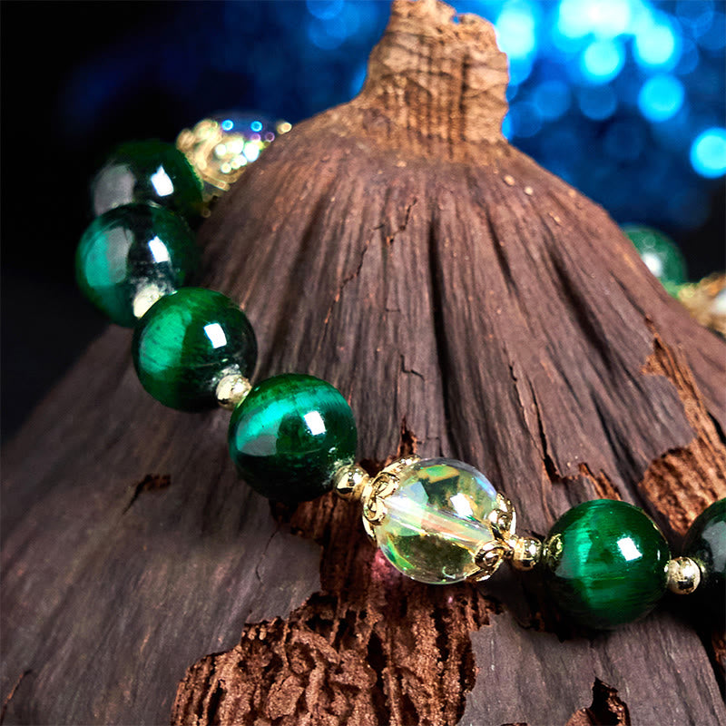Buddha Stones Natürliche grüne Tigerauge Perlen Grünes Blatt Positives Armband