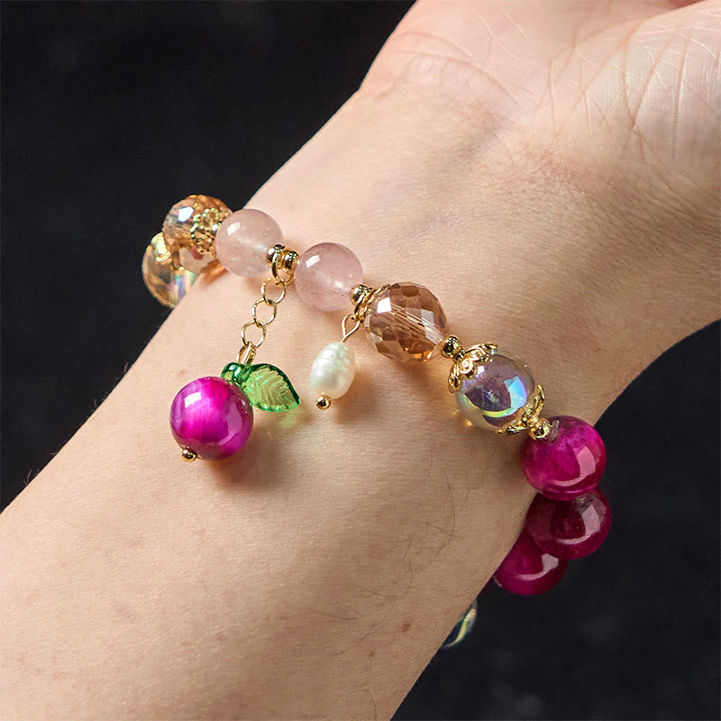 Buddha Stones Natürliches rotes Tigerauge, violette Tigerauge-Perlen, grünes Blatt, Schutzarmband