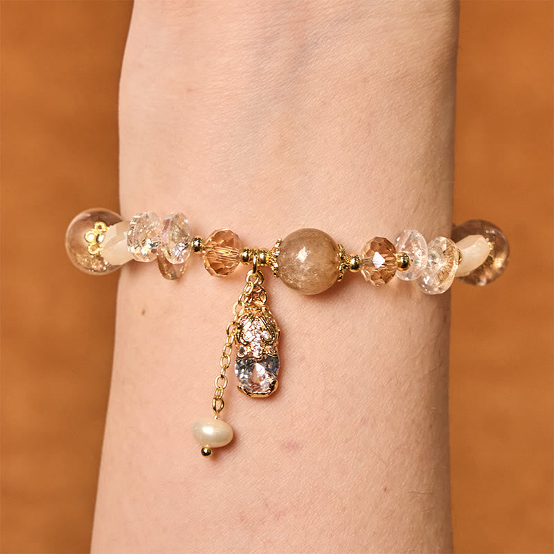 Buddha Stones Natürlicher Citrin Grüner Erdbeerquarz PiXiu Wohlstandsarmband