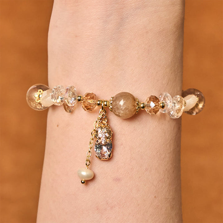 Buddha Stones Natürlicher Citrin Grüner Erdbeerquarz PiXiu Wohlstandsarmband