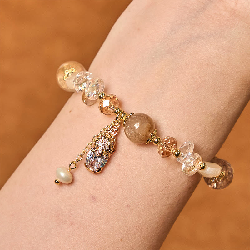 Buddha Stones Natürlicher Citrin Grüner Erdbeerquarz PiXiu Wohlstandsarmband