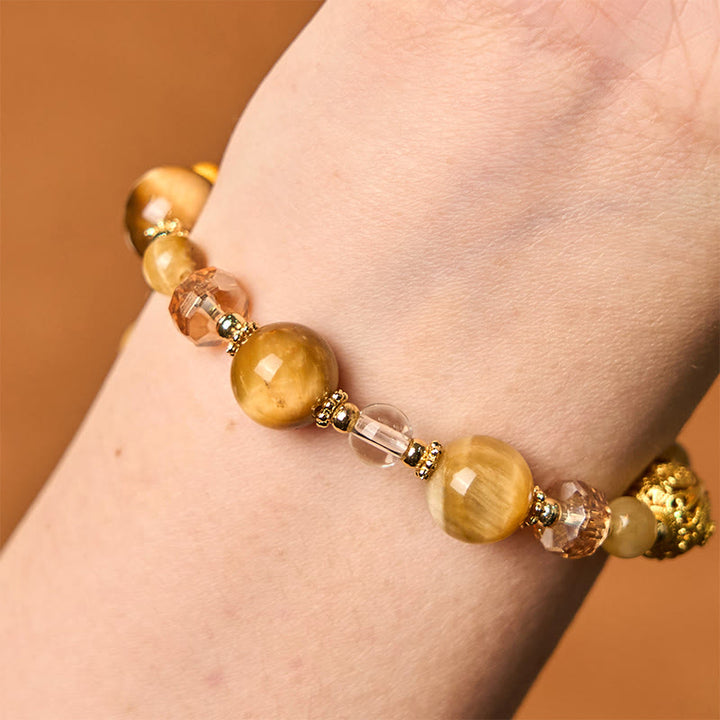 Buddha Stones Armband mit natürlichen Tigeraugen-Perlen, Gewicht und Stärke