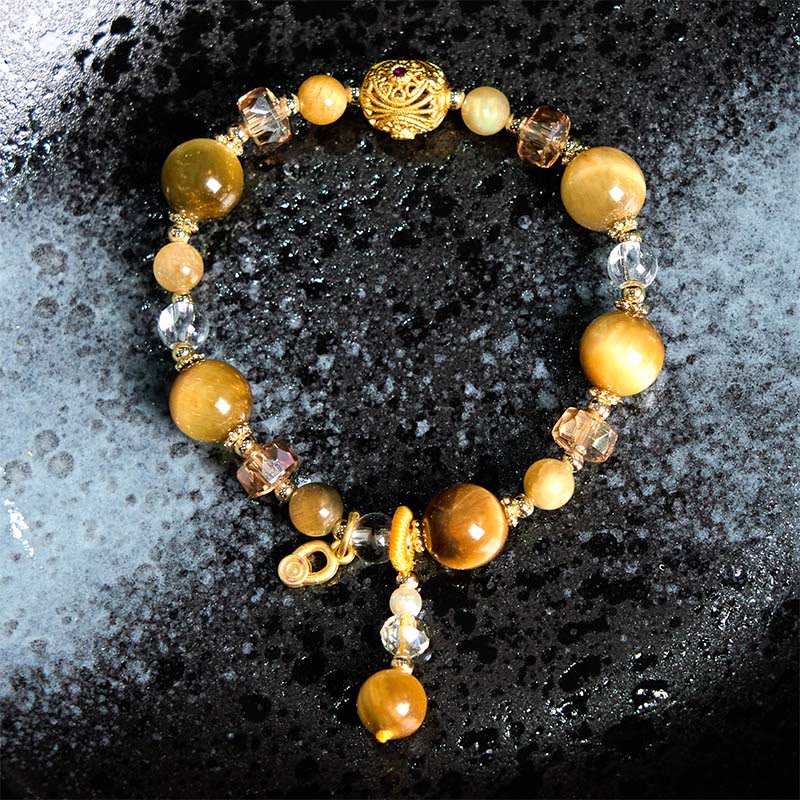 Buddha Stones Armband mit natürlichen Tigeraugen-Perlen, Gewicht und Stärke
