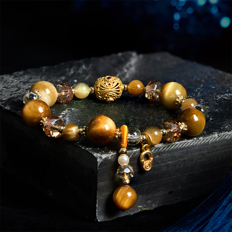 Buddha Stones Armband mit natürlichen Tigeraugen-Perlen, Gewicht und Stärke