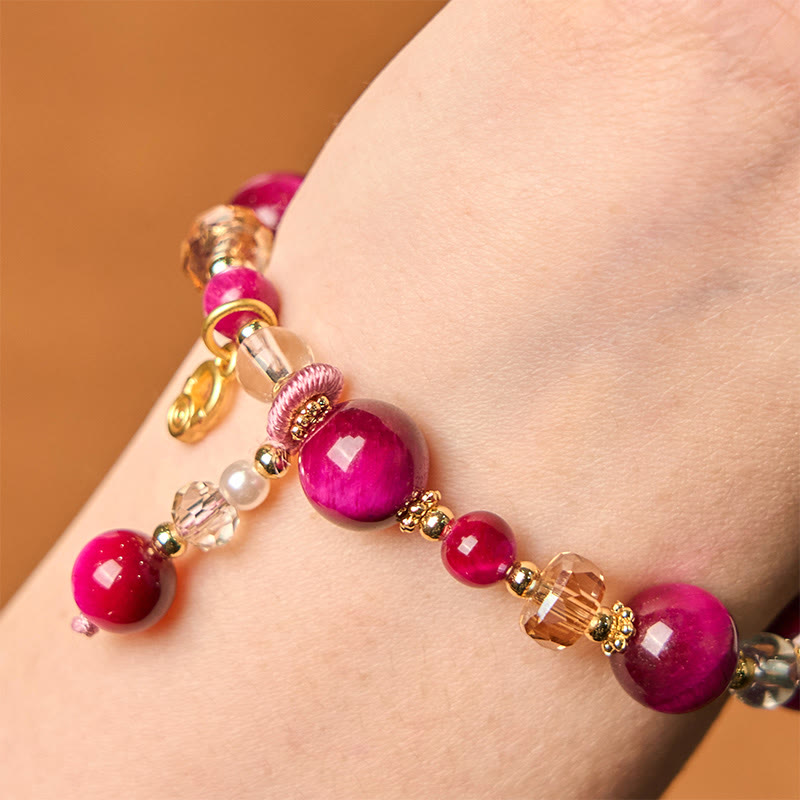 Buddha Stones Armband mit natürlichen roten Tigeraugen und grünen Tigeraugenperlen, Gewichtsausgleich