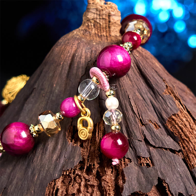 Buddha Stones Armband mit natürlichen roten Tigeraugen und grünen Tigeraugenperlen, Gewichtsausgleich