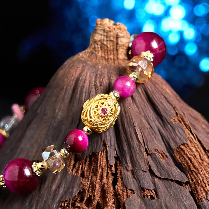 Buddha Stones Armband mit natürlichen roten Tigeraugen und grünen Tigeraugenperlen, Gewichtsausgleich