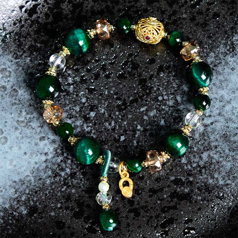 Buddha Stones Armband mit natürlichen roten Tigeraugen und grünen Tigeraugenperlen, Gewichtsausgleich