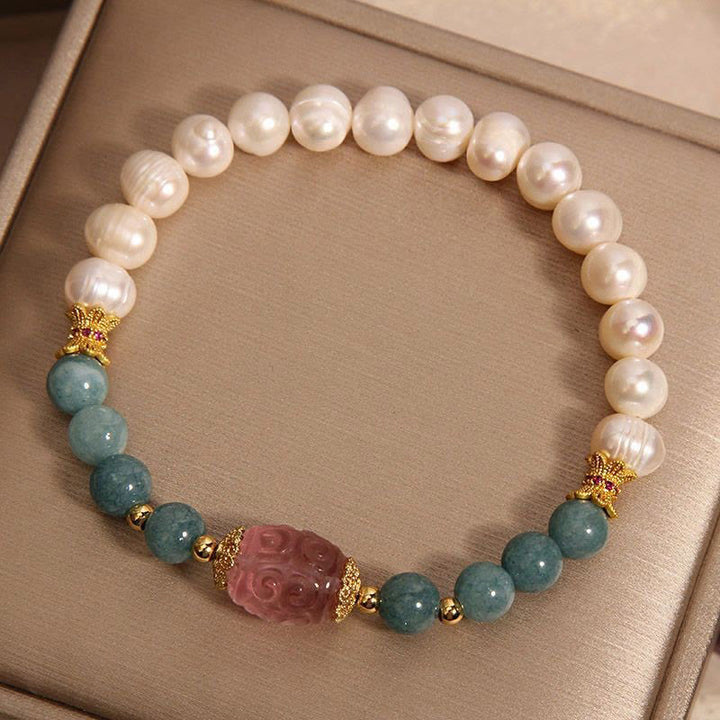Buddha Stones Perlen-Jade-Erdbeerquarz-Reinheitsarmband