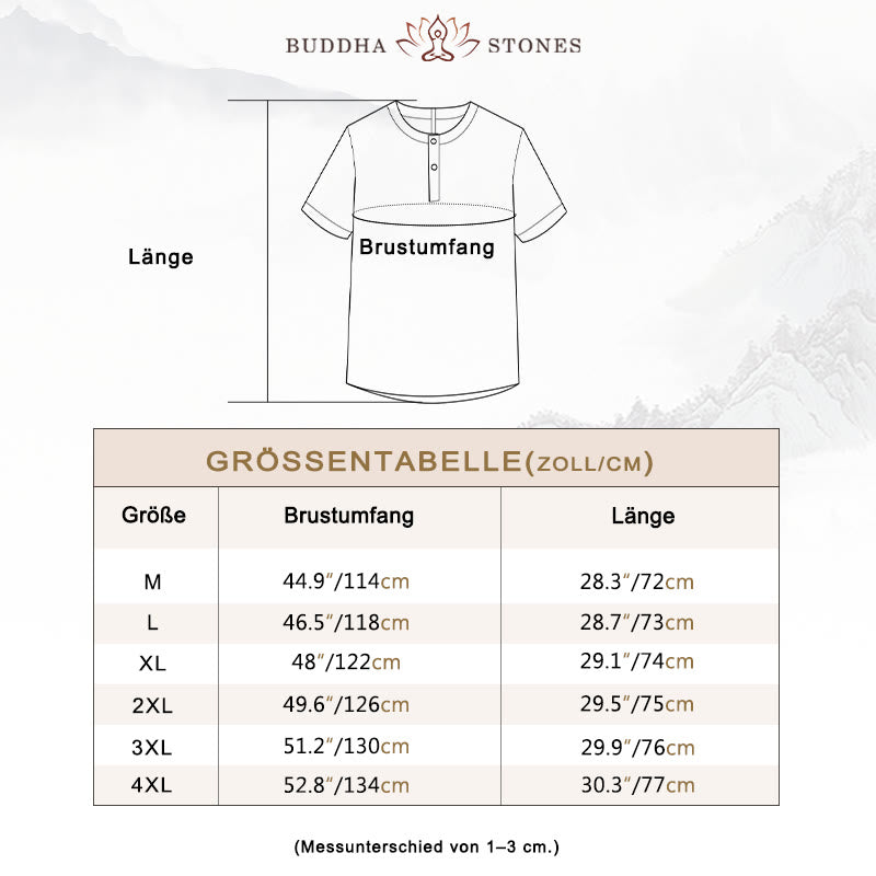 Buddha Stones Sommer Herren Einfarbiges Kurzarmhemd aus Baumwolle und Leinen mit Knöpfen - image 4