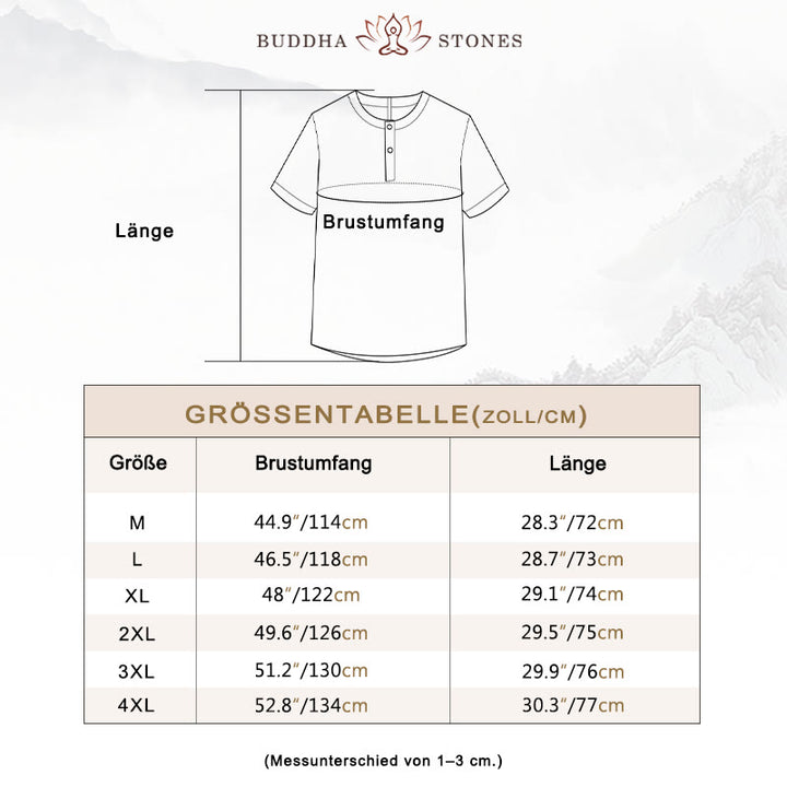Buddha Stones Sommer Herren Einfarbiges Kurzarmhemd aus Baumwolle und Leinen mit Knöpfen - image 4