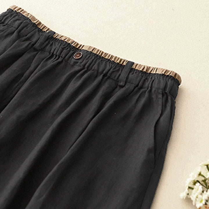 Buddha Stones Vintage Casual Plain Side Slit Elastic Waist Cotton Linen Damenrock mit Taschen - image 10