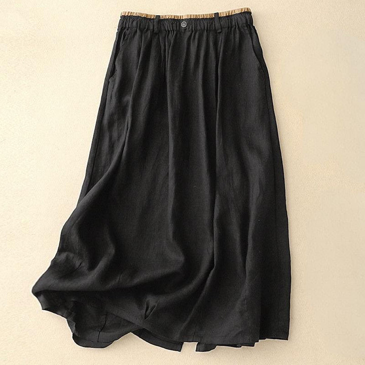 Buddha Stones Vintage Casual Plain Side Slit Elastic Waist Cotton Linen Damenrock mit Taschen - Schwarz - US8-10, UK/AU12-14,EU40-42 (2XL) - image 9