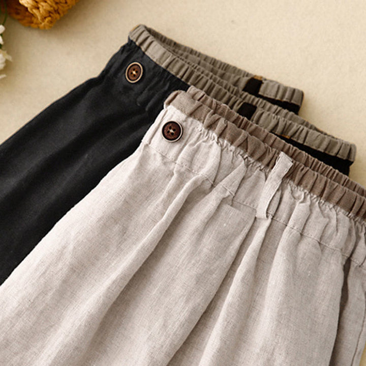 Buddha Stones Vintage Casual Plain Side Slit Elastic Waist Cotton Linen Damenrock mit Taschen - image 17