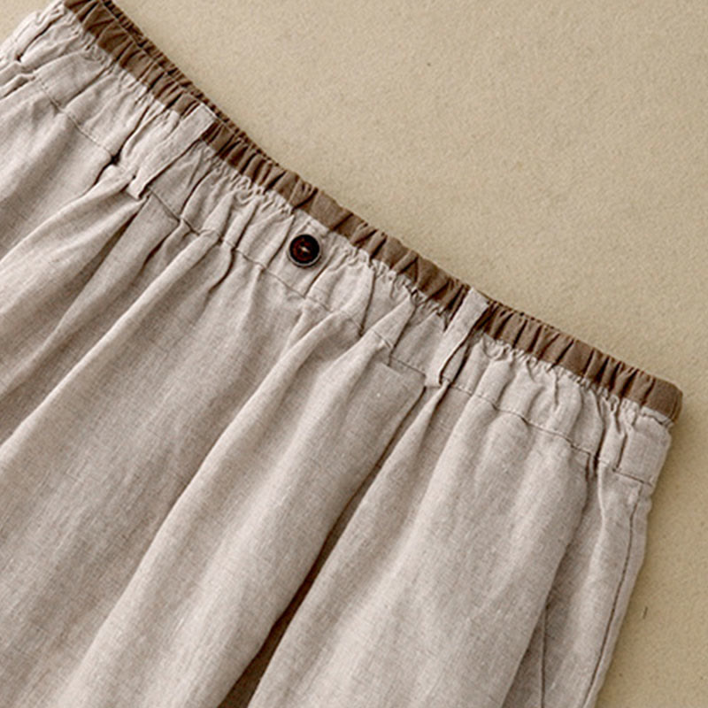 Buddha Stones Vintage Casual Plain Side Slit Elastic Waist Cotton Linen Damenrock mit Taschen - image 2