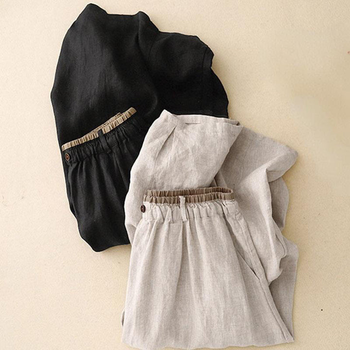 Buddha Stones Vintage Casual Plain Side Slit Elastic Waist Cotton Linen Damenrock mit Taschen - image 16