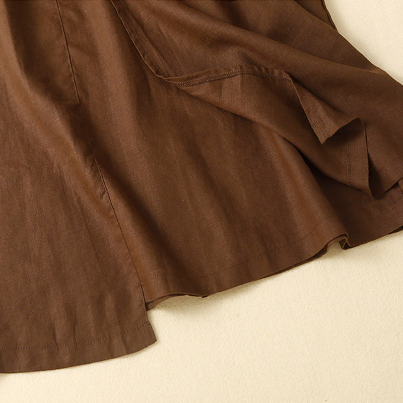 Buddha Stones Vintage Sommer Asymmetrischer Damenrock aus Baumwollleinen mit hoher Taille und Taschen - image 1