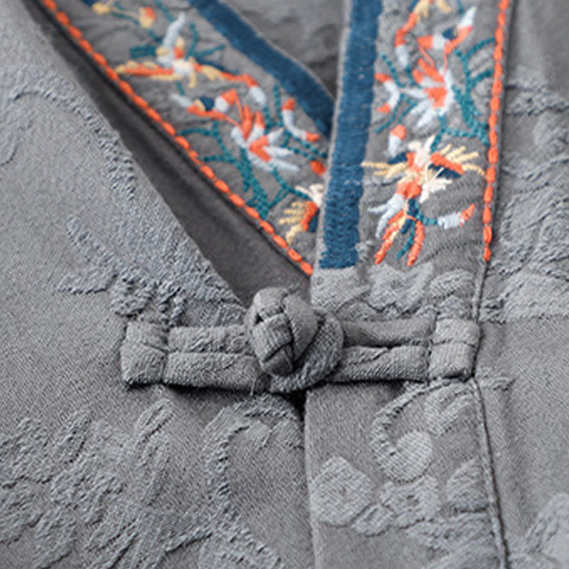 Buddha Stones Bestickte Blumen Gras Frosch-Knopf Langarm Baumwolle Damen Shirt - image 24