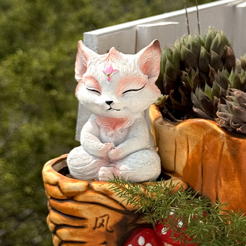 Buddha Stones, kleiner neunschwänziger Fuchs, sitzend, Schutz, Kunstharz, Heimdekoration