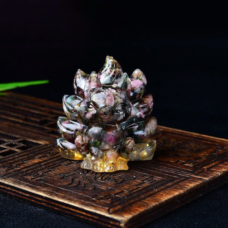 Buddha Stones, natürliche verschiedene Kristalle, Erdbeerquarz, Amethyst, neunschwänziger Fuchs, Schutz, Heimdekoration
