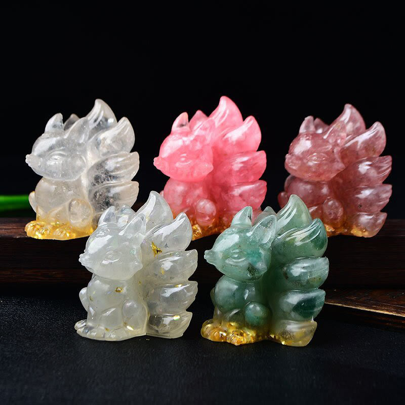 Buddha Stones, natürliche verschiedene Kristalle, Erdbeerquarz, Amethyst, neunschwänziger Fuchs, Schutz, Heimdekoration