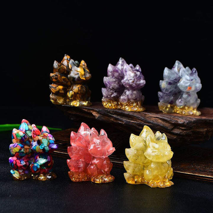 Buddha Stones, natürliche verschiedene Kristalle, Erdbeerquarz, Amethyst, neunschwänziger Fuchs, Schutz, Heimdekoration