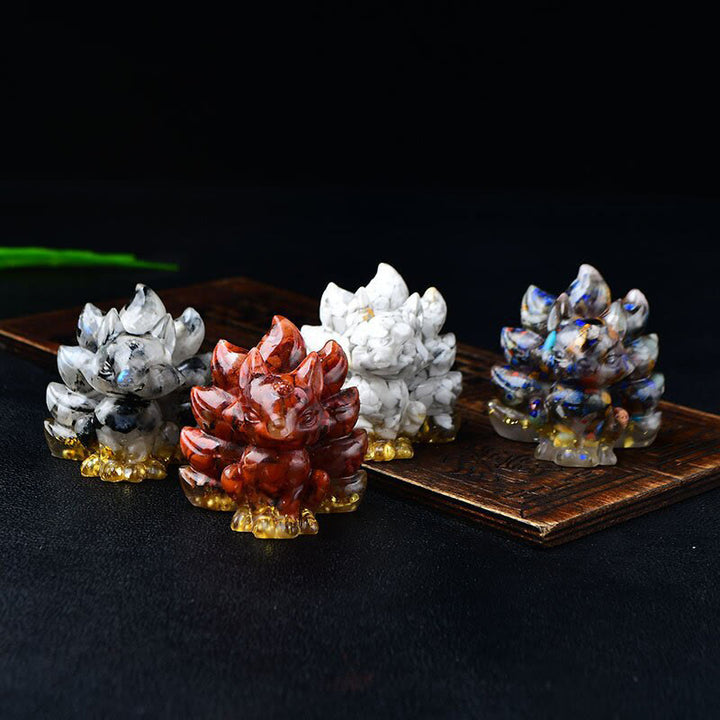 Buddha Stones, natürliche verschiedene Kristalle, Erdbeerquarz, Amethyst, neunschwänziger Fuchs, Schutz, Heimdekoration