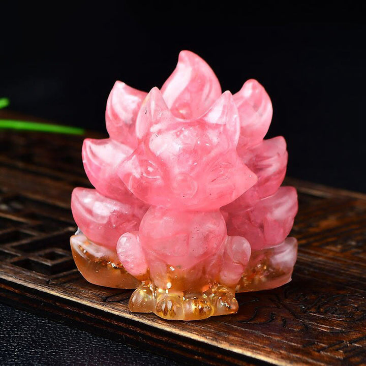 Buddha Stones, natürliche verschiedene Kristalle, Erdbeerquarz, Amethyst, neunschwänziger Fuchs, Schutz, Heimdekoration