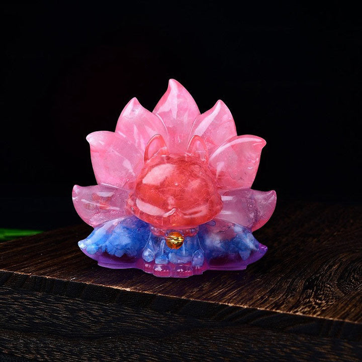 Buddha Stones, klein, verschiedene Steine, rosa Kristall, Citrin, Amethyst, neunschwänziger Fuchs, Wärme, Heimdekoration