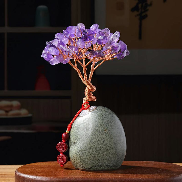Buddha Stones , Citrin, Amethyst, Aventurin, Kristallbaum, Keramiksockel, Wohlstand, Heimdekoration